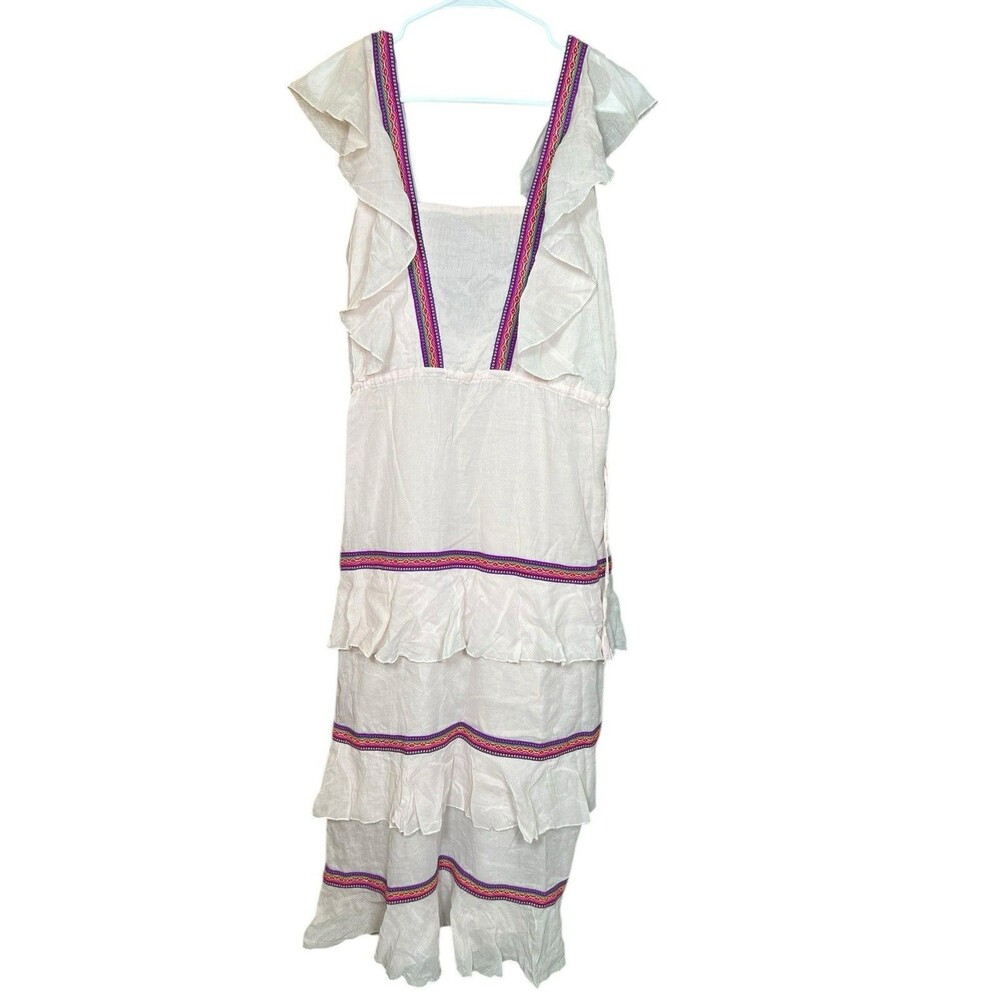 Pitusa Womens V-Neck Tiered Ruffle Maxi Dress Pastel Pink Standard Boho Festival